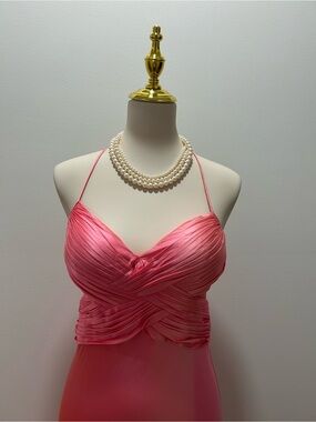 Niteline Pink Satin Ruched Strapless Evening Dress